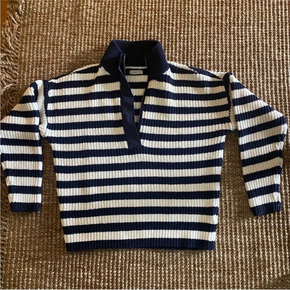Outerknown Blue and White Montauk Knit Cotton Sweater XL